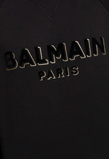 Balmain Velvet-Flocked Logo Sweatshirt Black AH1JQ005 BB99-EAD