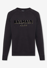 Balmain Velvet-Flocked Logo Sweatshirt Black AH1JQ005 BB99-EAD