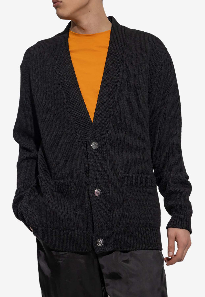 Balmain Knitted Wool Cardigan AH1KM000 KC88-EAB Black