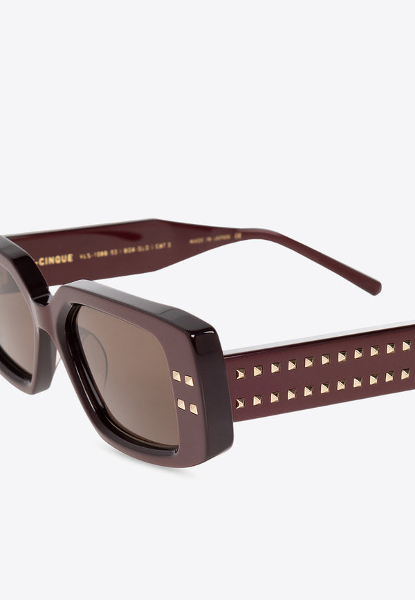 Valentino V Cinque Studded Rectangular Sunglasses Brown VLS-108B-53 0-0