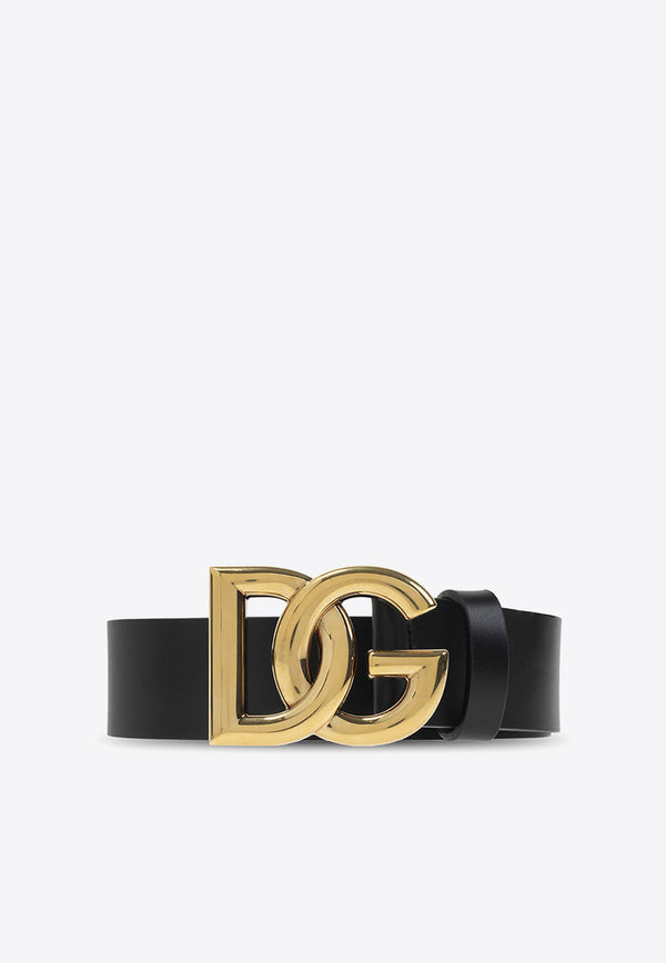 Dolce & Gabbana Crossover Logo Buckle Leather Belt BC4644 AX622-8E831 Black