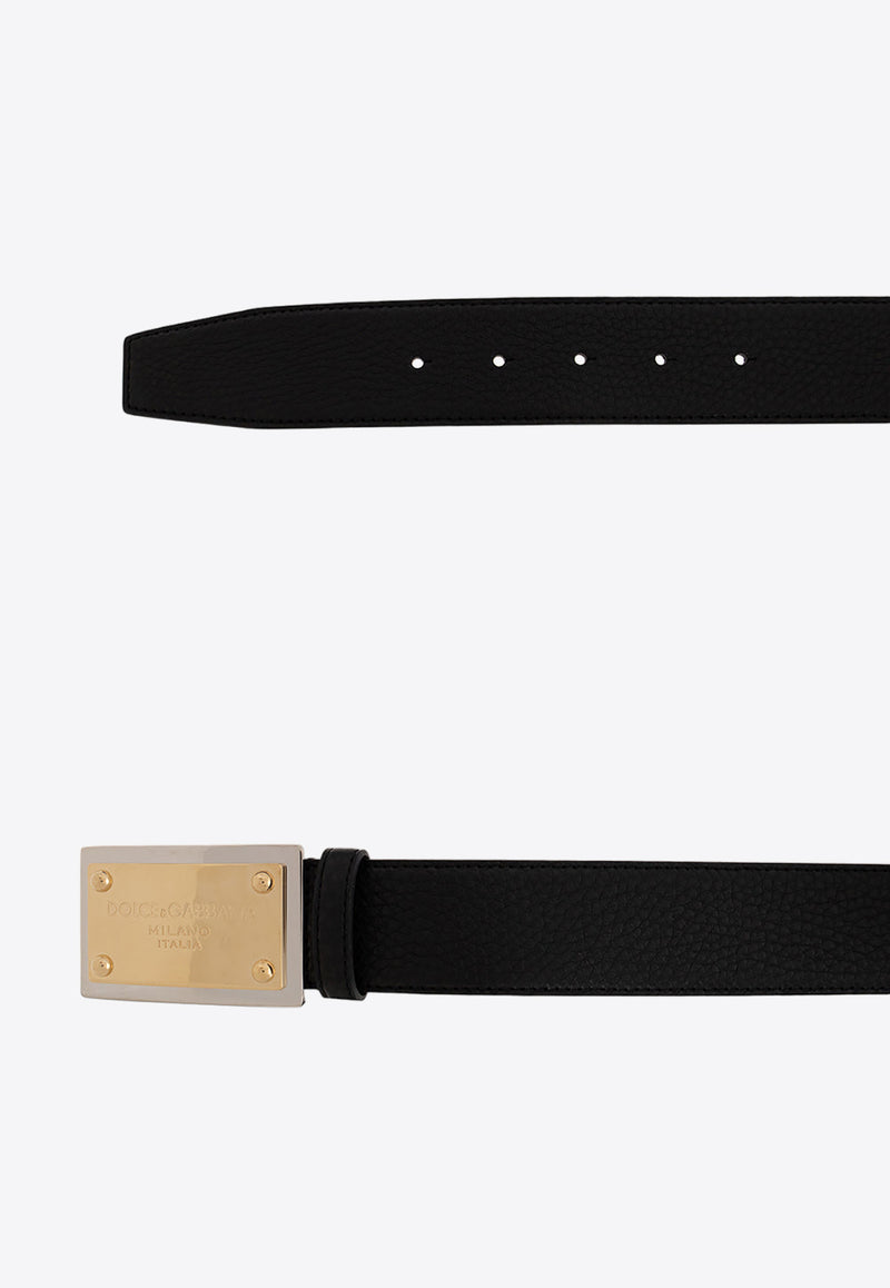 Dolce & Gabbana Logo-Plate Leather Belt BC4676 AY987-80999 Black