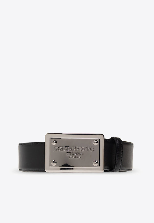 Dolce & Gabbana Logo-Plate Leather Belt BC4777 AW576-80999 Black