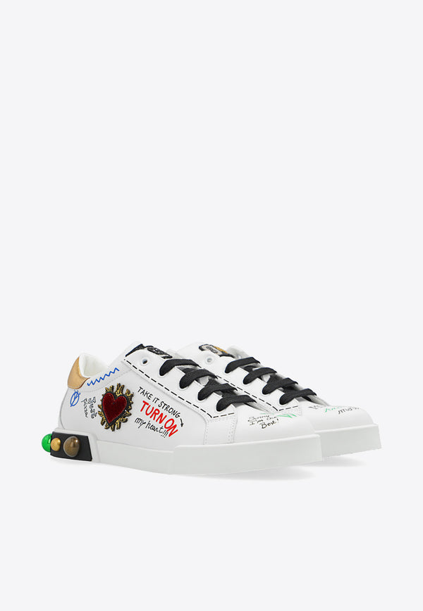 Dolce & Gabbana Kids Girls Portofino DG King Leather Sneakers White DA5063 AH029-8I049