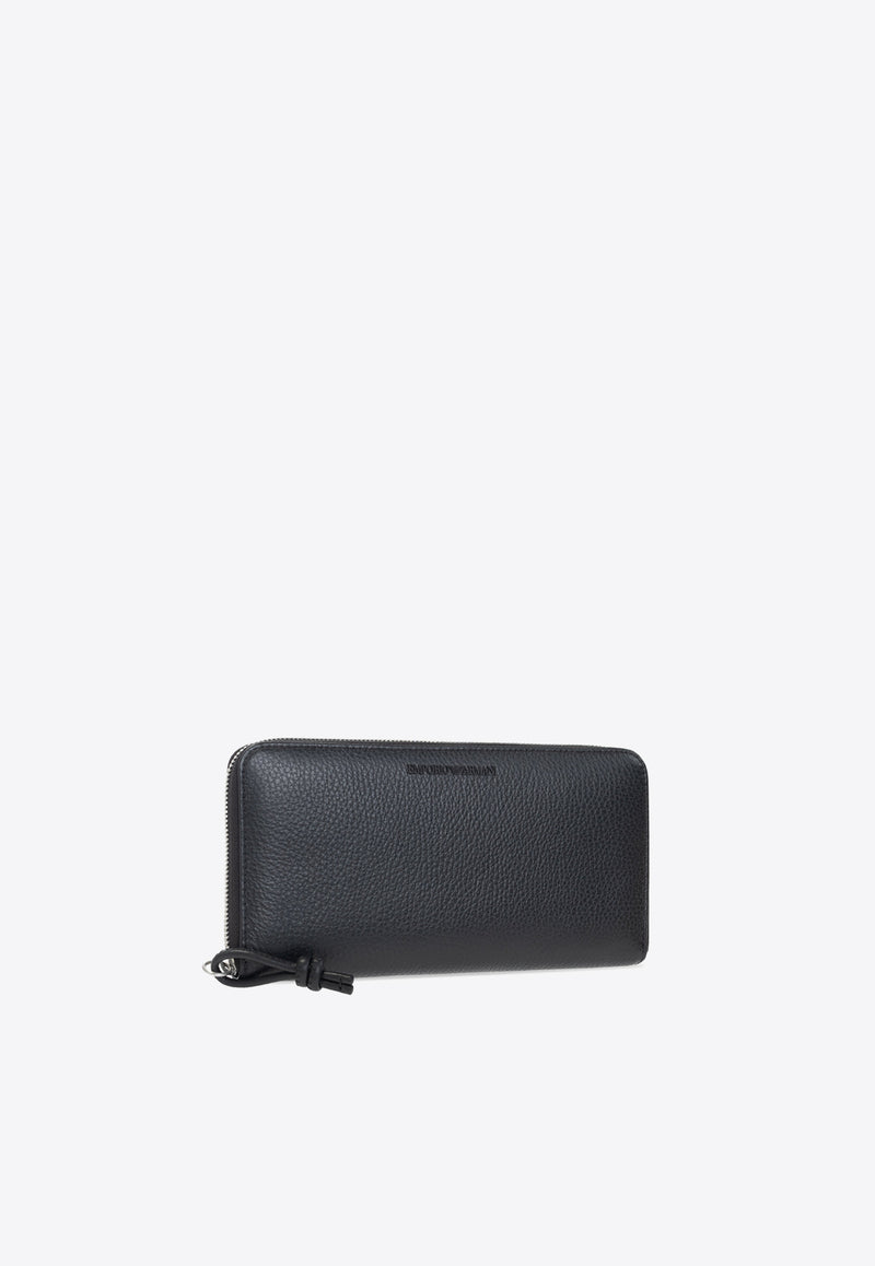 Emporio Armani Engraved Logo Zip-Around Leather Wallet Black Y4R169 Y068E-80001