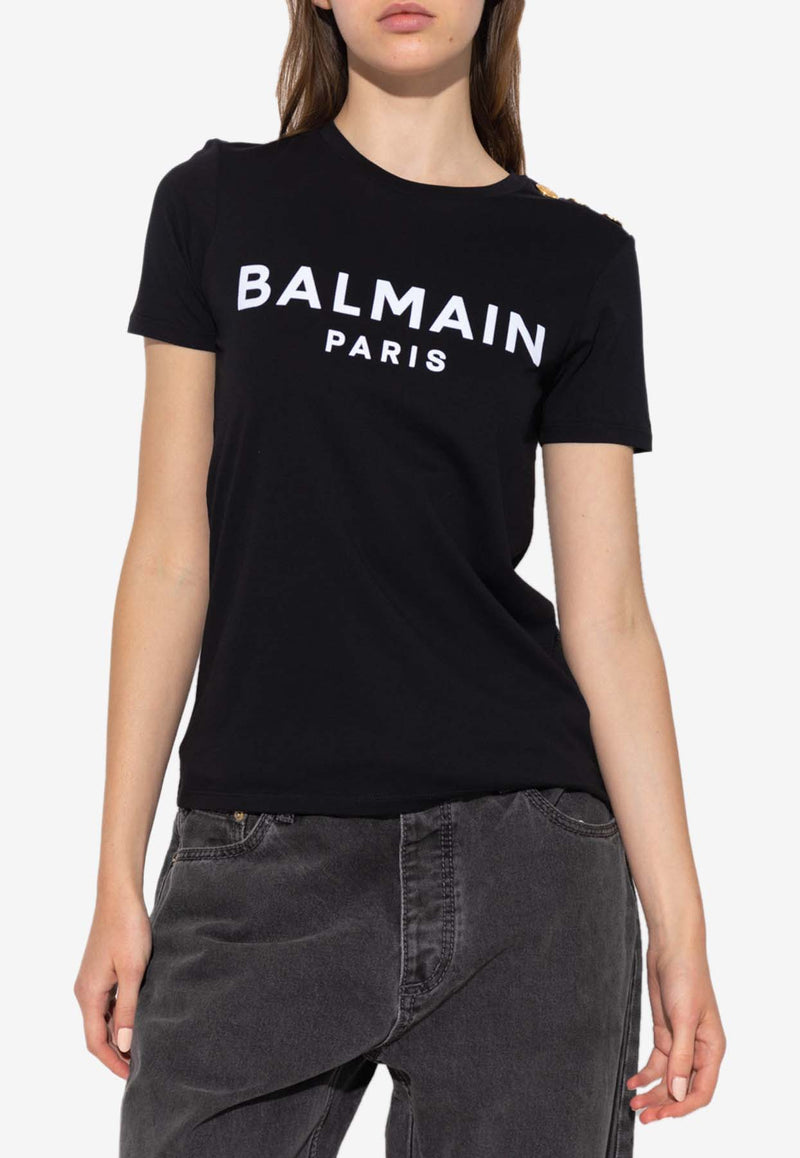Balmain Logo Print Short-Sleeved T-shirt YF1EF005 BB37-EAB Black