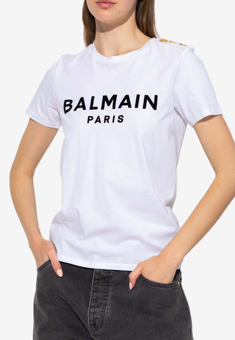 Balmain Logo Print Short-Sleeved T-shirt YF1EF005 BB37-GAB White