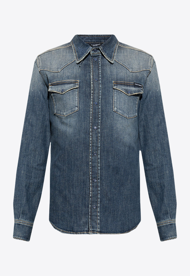 Dolce & Gabbana Long-Sleeved Denim Shirt G5JC8D G8GW9-S9001 Blue