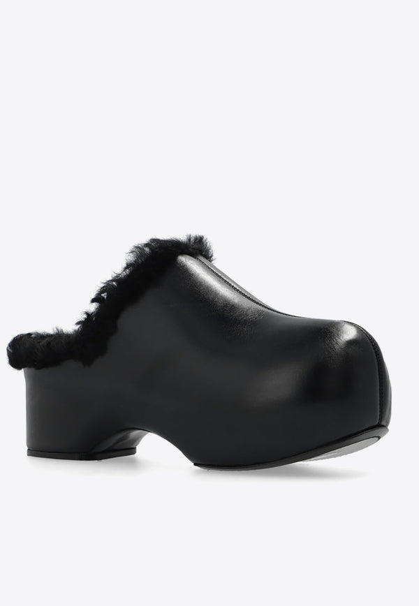 Jil Sander Faux Fur-Trimmed Leather Clogs Black J57WP0002 P5221-001