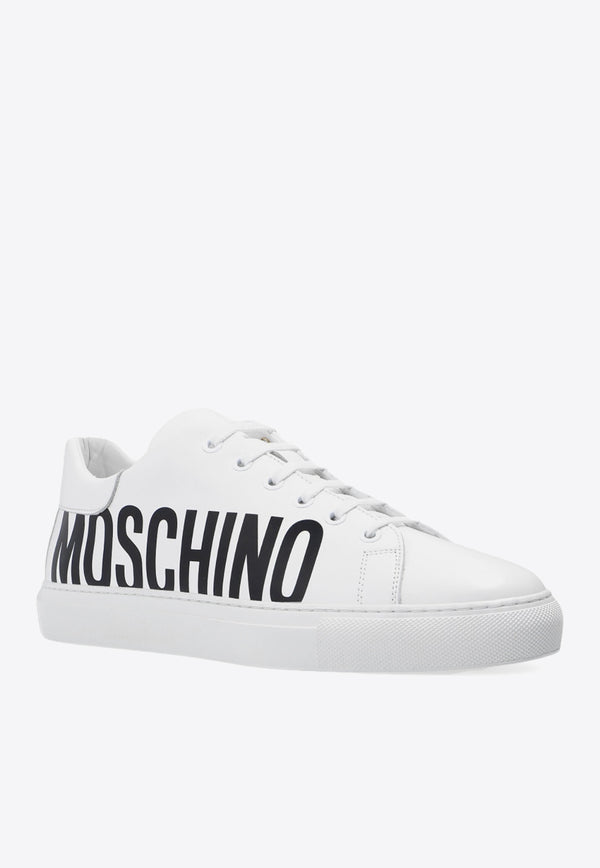 Moschino Logo Print Leather Low-Top Sneakers White MA15022 G1CMF-0100