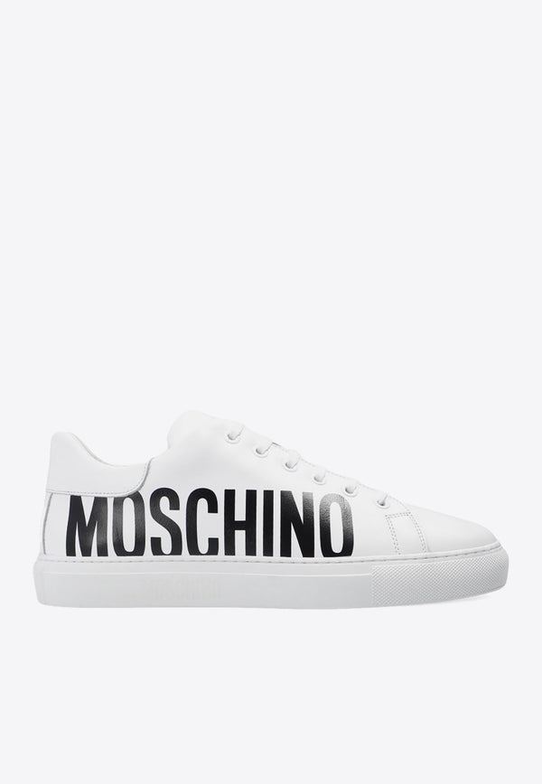 Moschino Logo Print Leather Low-Top Sneakers White MA15022 G1CMF-0100