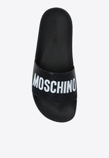 Moschino Logo Print Pool Slides Black MA28022G0G M10-000