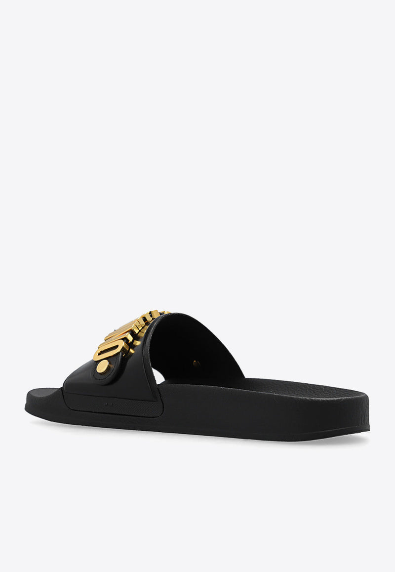 Moschino Logo Lettering Pool Slides Black MA28032G0G M11-000