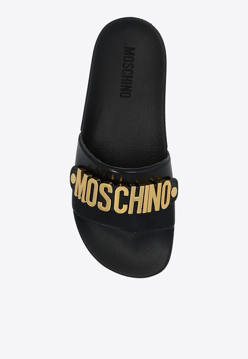 Moschino Logo Lettering Pool Slides Black MA28032G0G M11-000