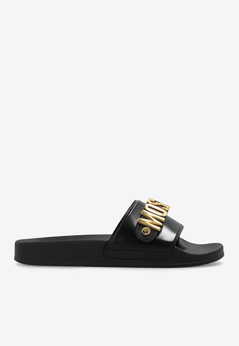 Moschino Logo Lettering Pool Slides Black MA28032G0G M11-000