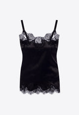 Dolce & Gabbana Lace-Trimmed Satin Top Black O7A00T FUAD8-N0000