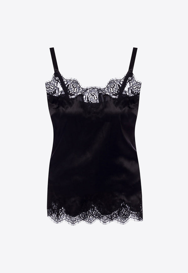 Dolce & Gabbana Lace-Trimmed Satin Top Black O7A00T FUAD8-N0000