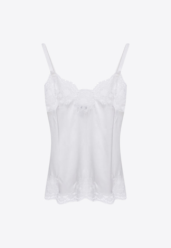 Dolce & Gabbana Lace-Trimmed Satin Top White O7A00T FUAD8-W0001