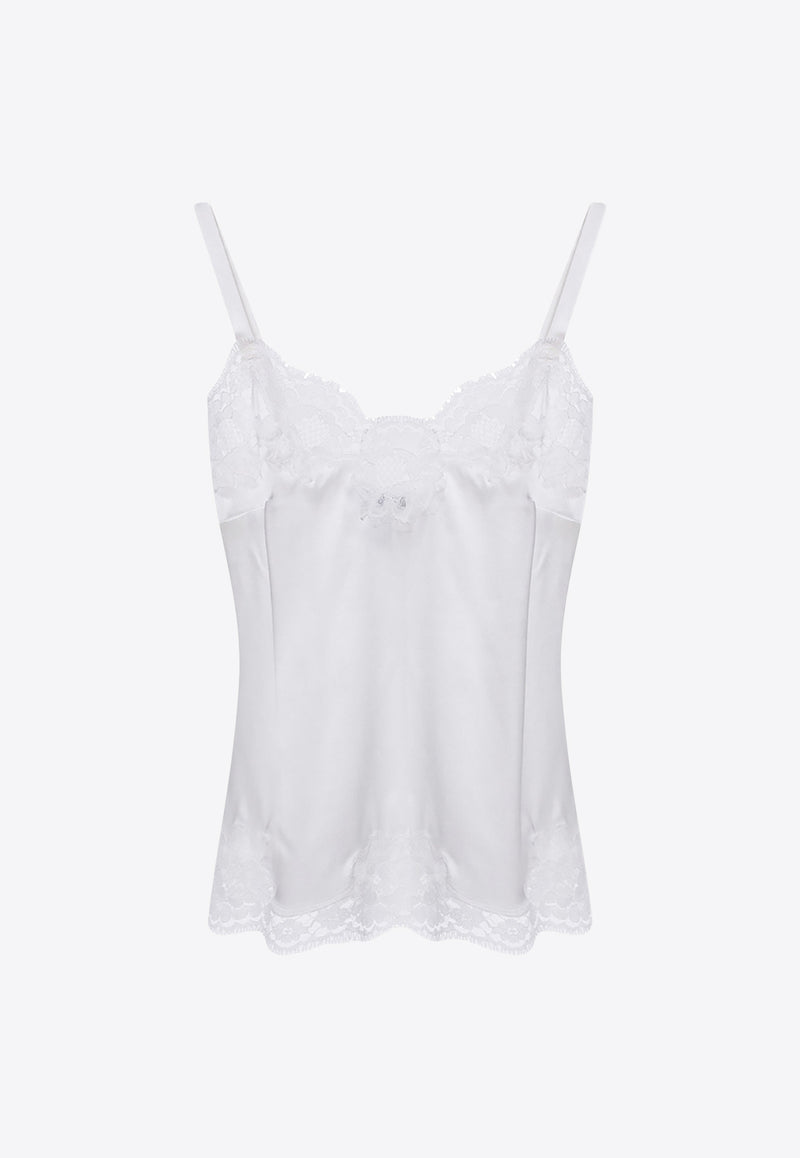 Dolce & Gabbana Lace-Trimmed Satin Top White O7A00T FUAD8-W0001