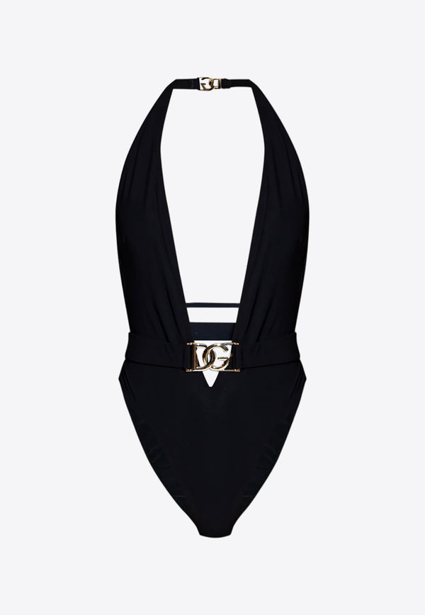 Dolce & Gabbana Plunging Neck One-Piece Swimsuit Black O9B74J FUGA2-N0000