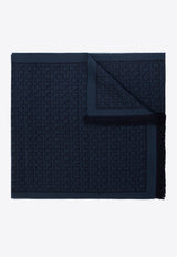 Salvatore Ferragamo Gancini Pattern Wool Scarf Blue 327955 SR THE GAN W 743206-DENIM NAVY