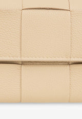 Bottega Veneta Intrecciato Grained Leather Flap Wallet Porridge 667433 VCP13-9776