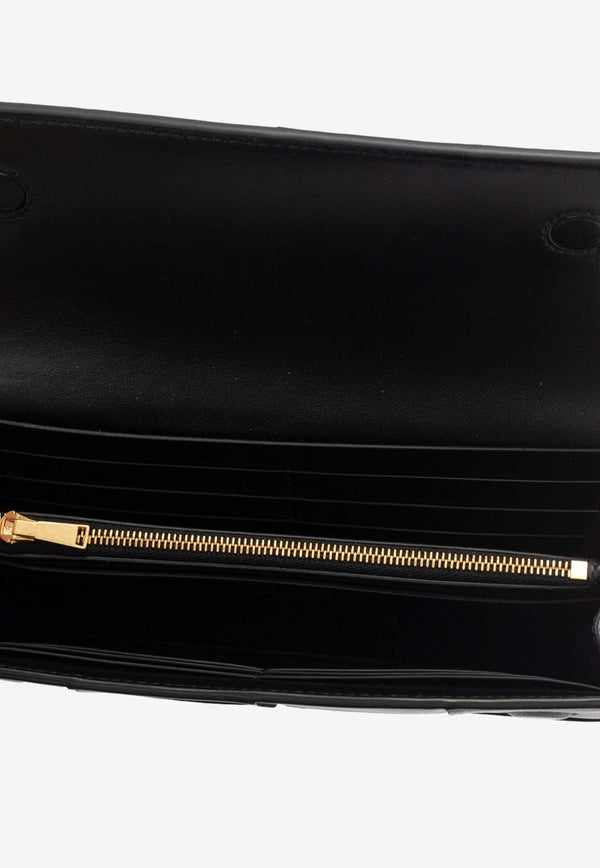 Bottega Veneta Intreccio Leather Flap Wallet Black 667433 VCQC4-8425