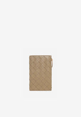 Bottega Veneta Medium Zip Bi-Fold Wallet in Intrecciato Leather Taupe 667468 VCPP2-1520
