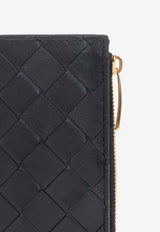 Bottega Veneta Medium Zip Bi-Fold Wallet in Intrecciato Leather Black 667468 VCPP2-8425