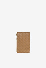 Bottega Veneta Medium Zip Bi-Fold Wallet in Intrecciato Leather Caramel 667468 VCPP2-9830