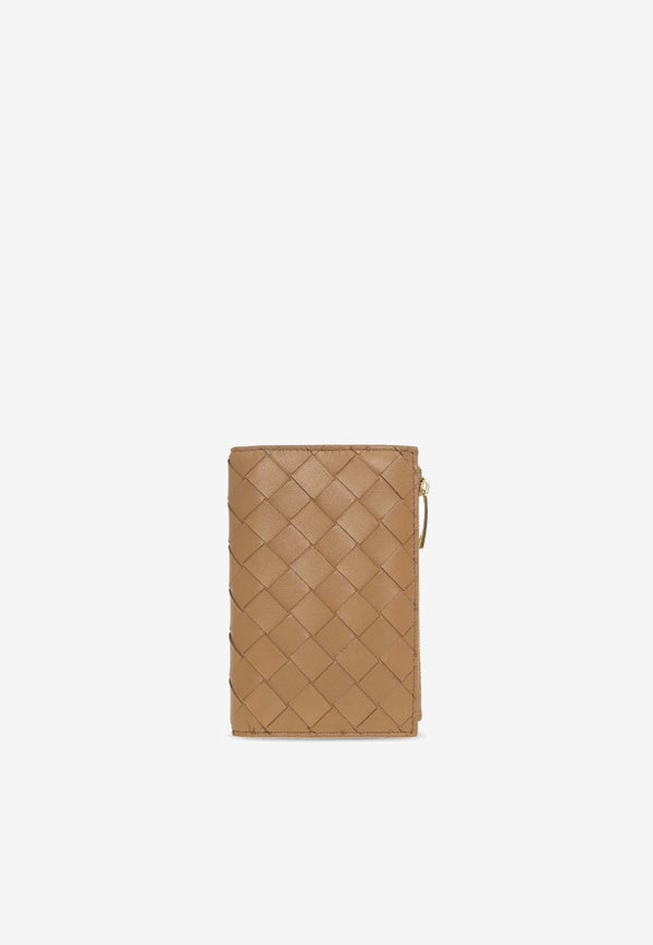 Bottega Veneta Medium Zip Bi-Fold Wallet in Intrecciato Leather Caramel 667468 VCPP2-9830