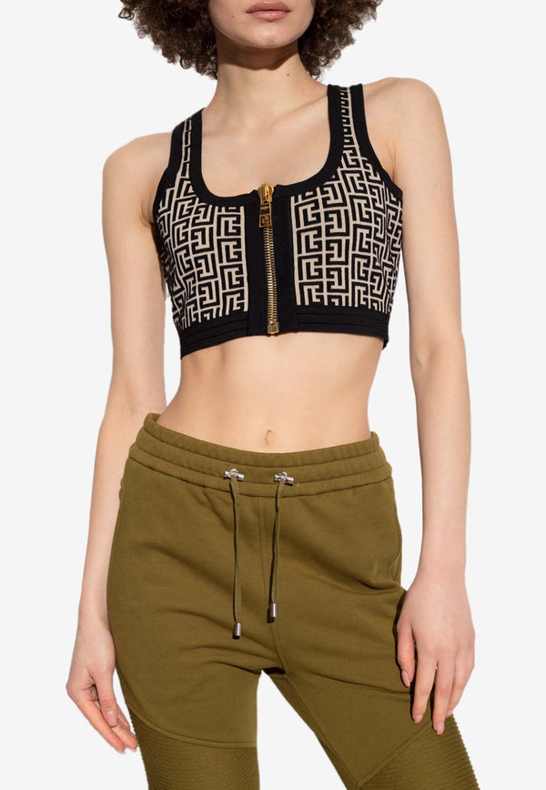 Balmain Monogram Knit Cropped Top AF1AA017 KB02-GFE Monochrome