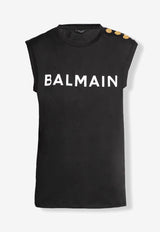 Balmain Logo Print Sleeveless T-shirt Black AF1ED000 BB02-EAB