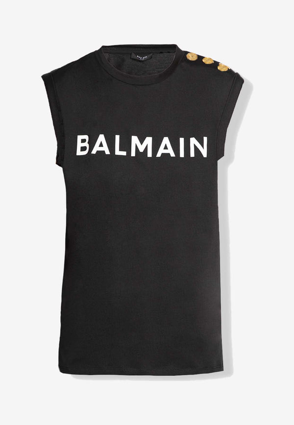 Balmain Logo Print Sleeveless T-shirt AF1ED000 BB02-EAB Black