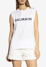 Balmain Logo Print Sleeveless T-shirt White AF1ED000 BB02-GAB