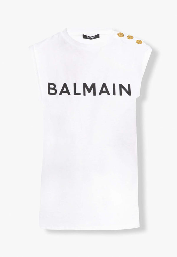 Balmain Logo Print Sleeveless T-shirt AF1ED000 BB02-GAB White
