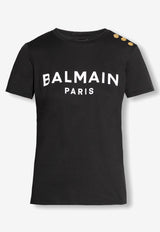 Balmain Logo Print T-shirt with Buttons Black AF1EF005 BB02-EAB