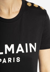 Balmain Logo Print T-shirt with Buttons Black AF1EF005 BB02-EAB