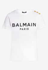 Balmain Logo Print T-shirt with Buttons White AF1EF005 BB02-GAB