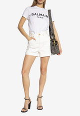 Balmain Logo Print T-shirt with Buttons White AF1EF005 BB02-GAB