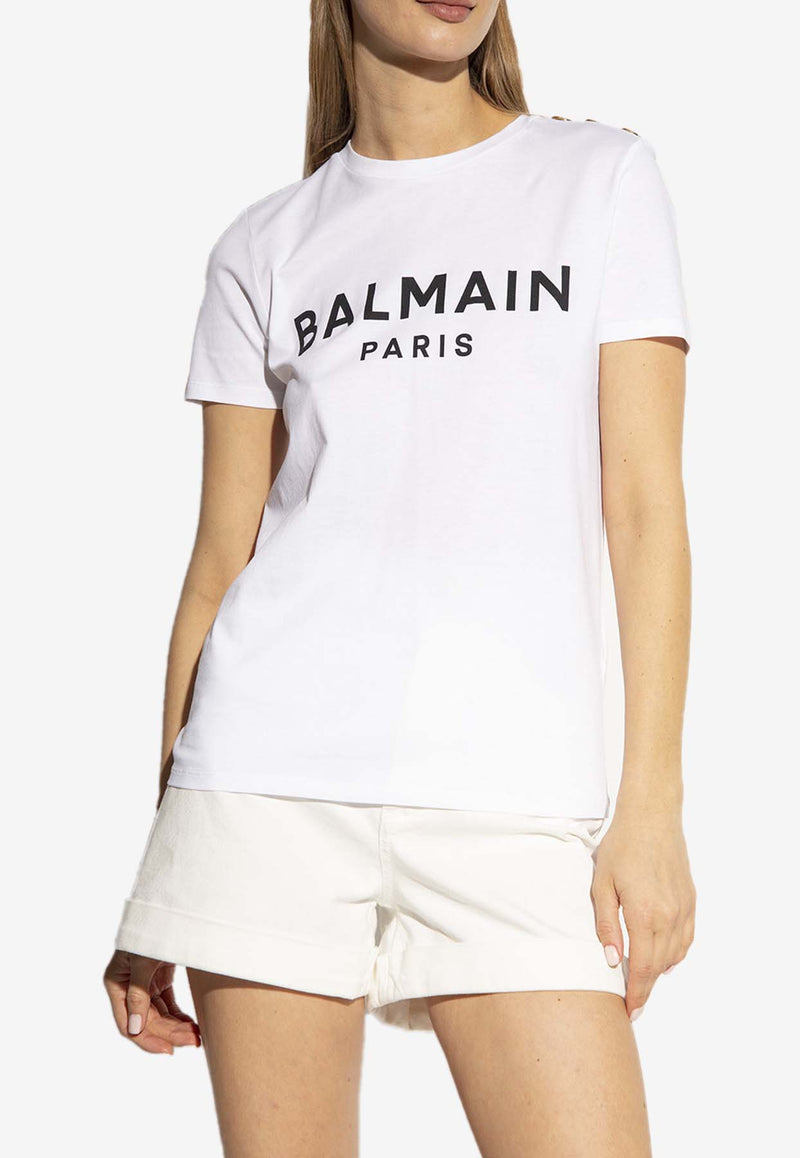 Balmain Logo Print Short-Sleeved T-shirt AF1EF005 BB02-GAB White