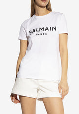 Balmain Logo Print T-shirt with Buttons White AF1EF005 BB02-GAB