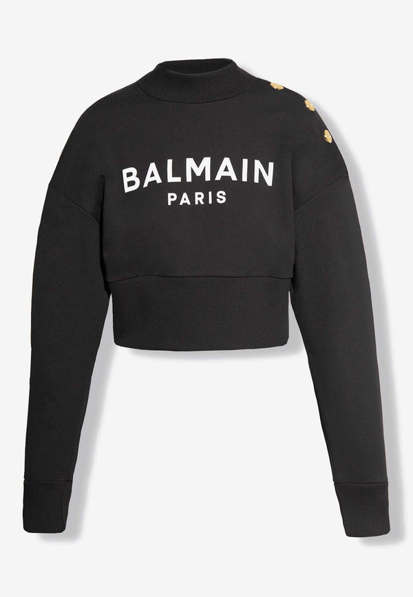 Balmain Logo Cropped Sweatshirt AF1JO040 BB02-EAB Black