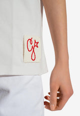 Golden Goose DB Crewneck T-shirt with Cabochon Crystals White GWP01220 P000673-10363