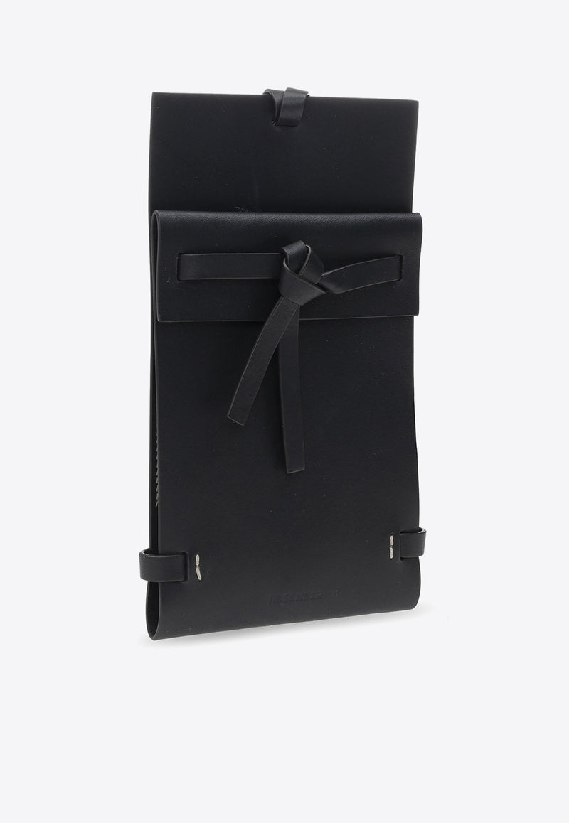 Jil Sander Logo Embossed Leather Phone Holder with Strap Black JSMS840146 MSS0004-001