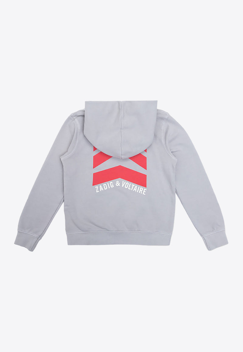 Zadig & Voltaire Kids Boys Logo Print Hooded Sweatshirt Gray X25324 0-035