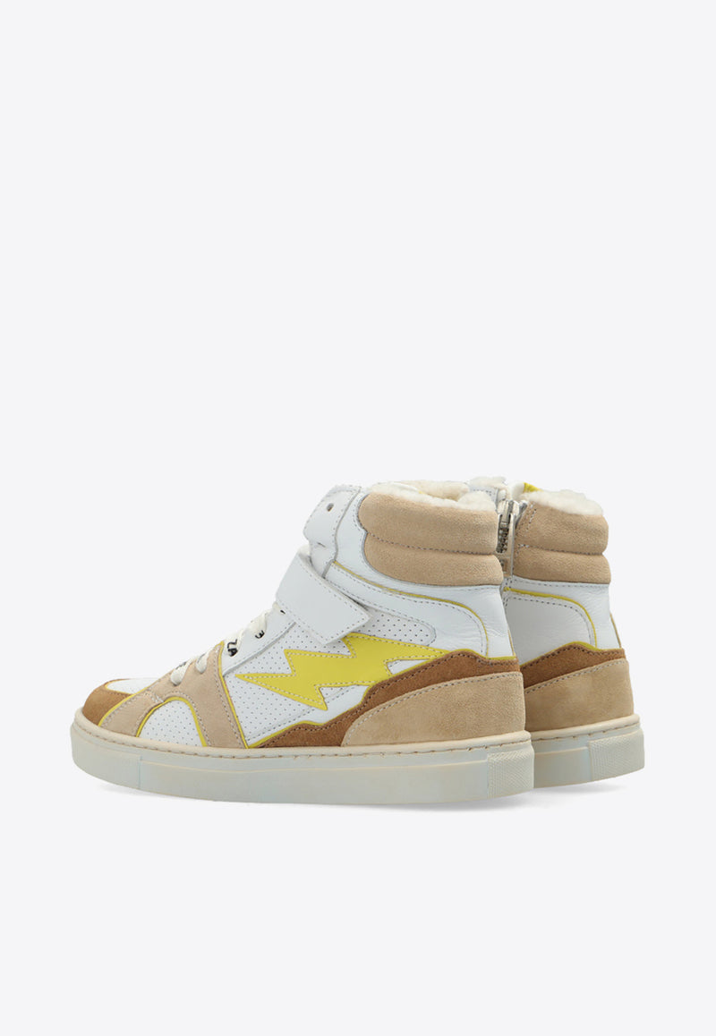 Zadig & Voltaire Kids Boys High-Top Leather and Mesh Sneakers Multicolor X29021 0-10B