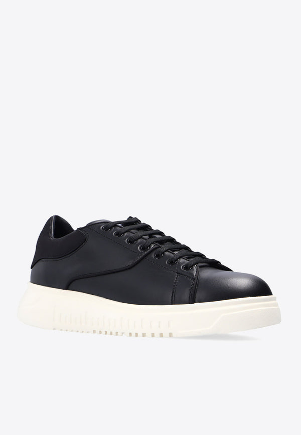 Emporio Armani Stitched Panel Low-Top Leather Sneakers Black X3X024 XM728-K001