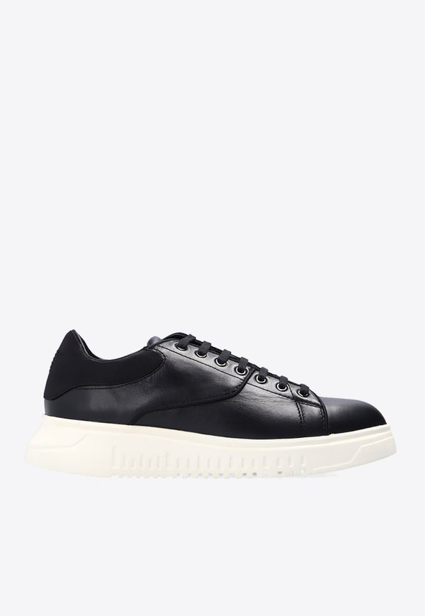 Emporio Armani Stitched Panel Low-Top Leather Sneakers Black X3X024 XM728-K001