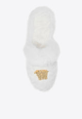 Versace Medusa Plaque Faux-Fur Slippers White ZSL000002 ZPL00011-Z1001